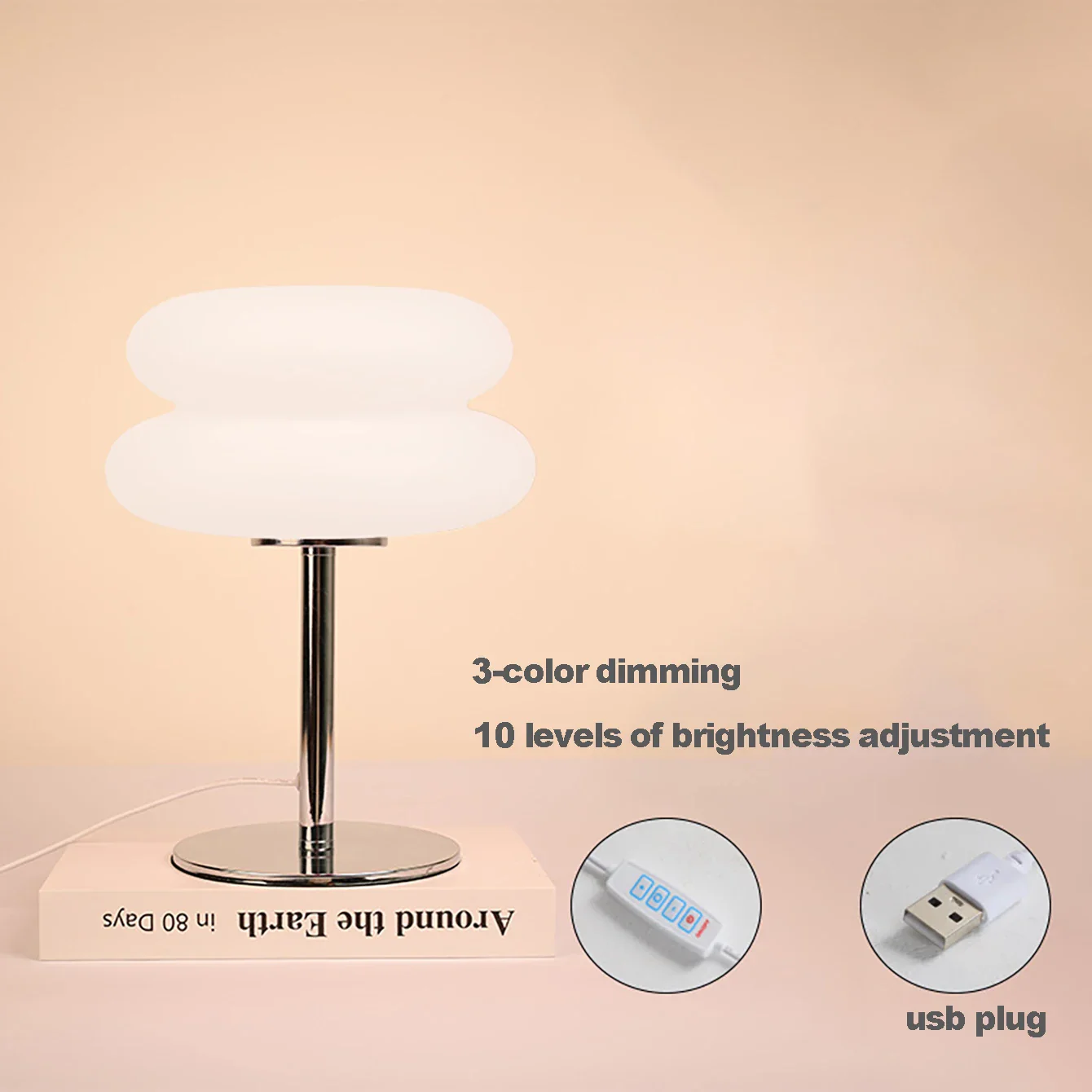 Lumorelle - Sfeervolle Bedlamp in Crèmekleur met USB en Dimbare Verlichting - Image 3