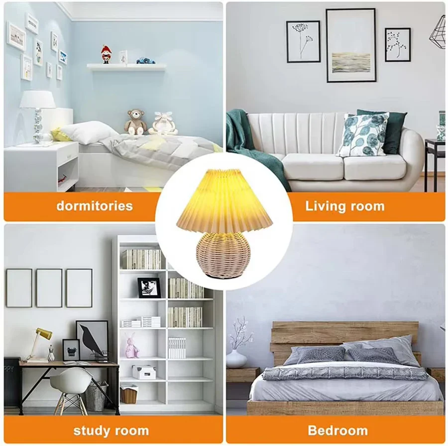 Luzava - Retro Bedlamp met Geplooide Kap en Rotanaccent - Image 8