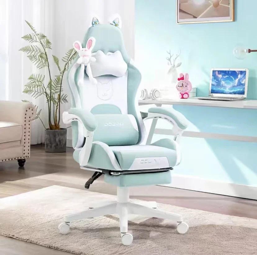 Mewora - Roze Gamingstoel met Kattenoren en Lendenkussen in Pootvorm - Image 2