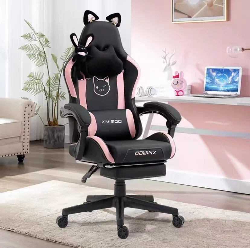 Mewora - Roze Gamingstoel met Kattenoren en Lendenkussen in Pootvorm - Image 3