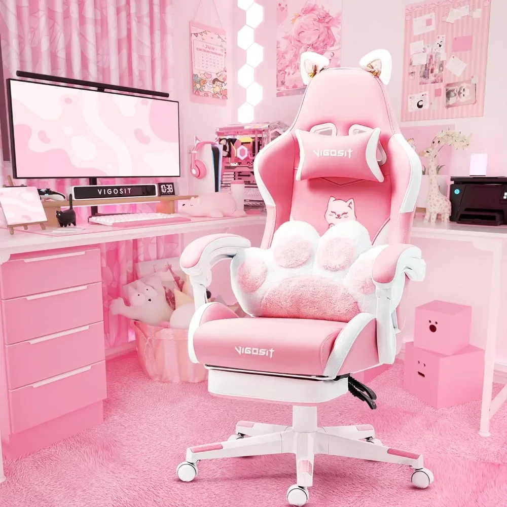 Mewora - Roze Gamingstoel met Kattenoren en Lendenkussen in Pootvorm - Image 4