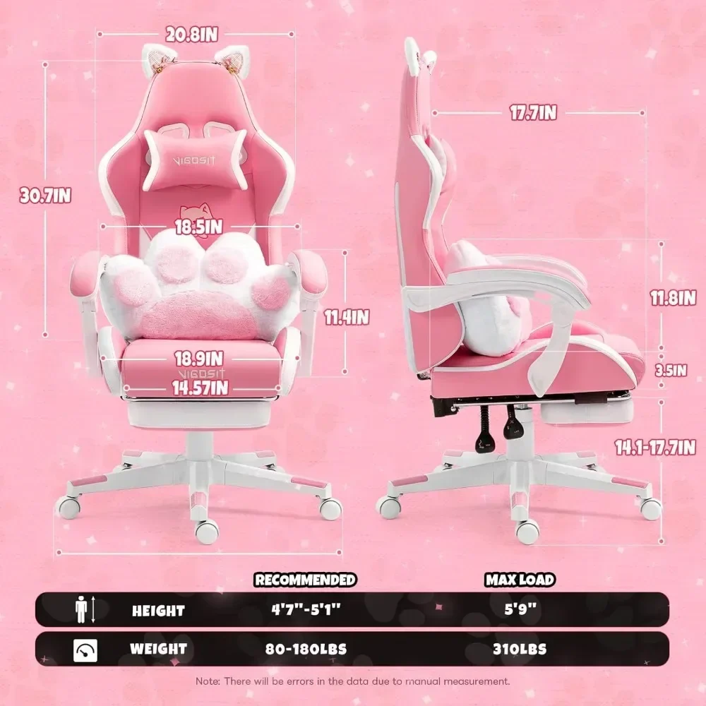 Mewora - Roze Gamingstoel met Kattenoren en Lendenkussen in Pootvorm - Image 5