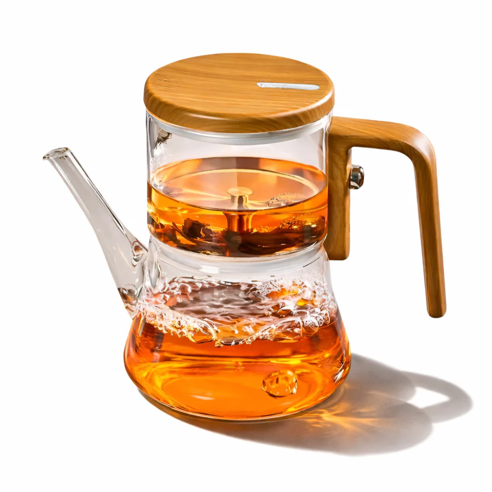 Mirelva – Glazen Theepot 760ml met Magnetisch Filtersysteem en Houtafwerking