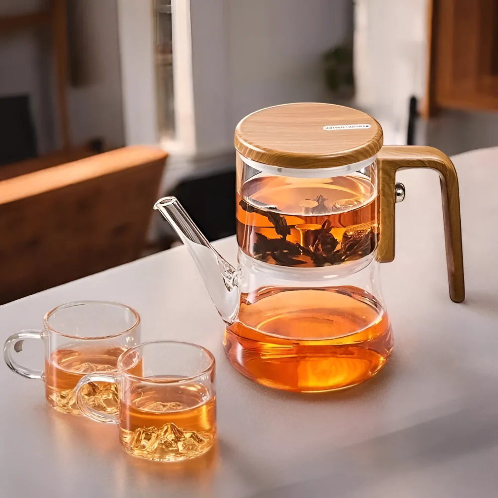 Mirelva – Glazen Theepot 760ml met Magnetisch Filtersysteem en Houtafwerking - Image 2