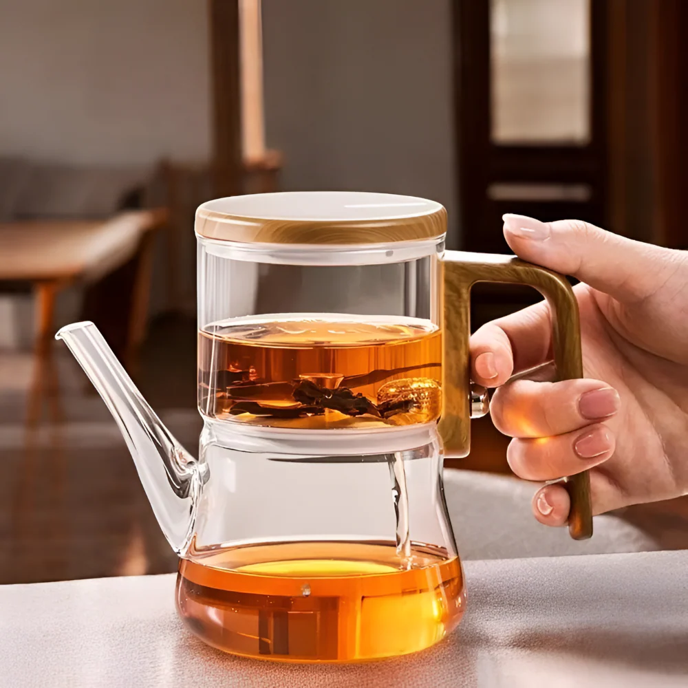 Mirelva – Glazen Theepot 760ml met Magnetisch Filtersysteem en Houtafwerking - Image 4
