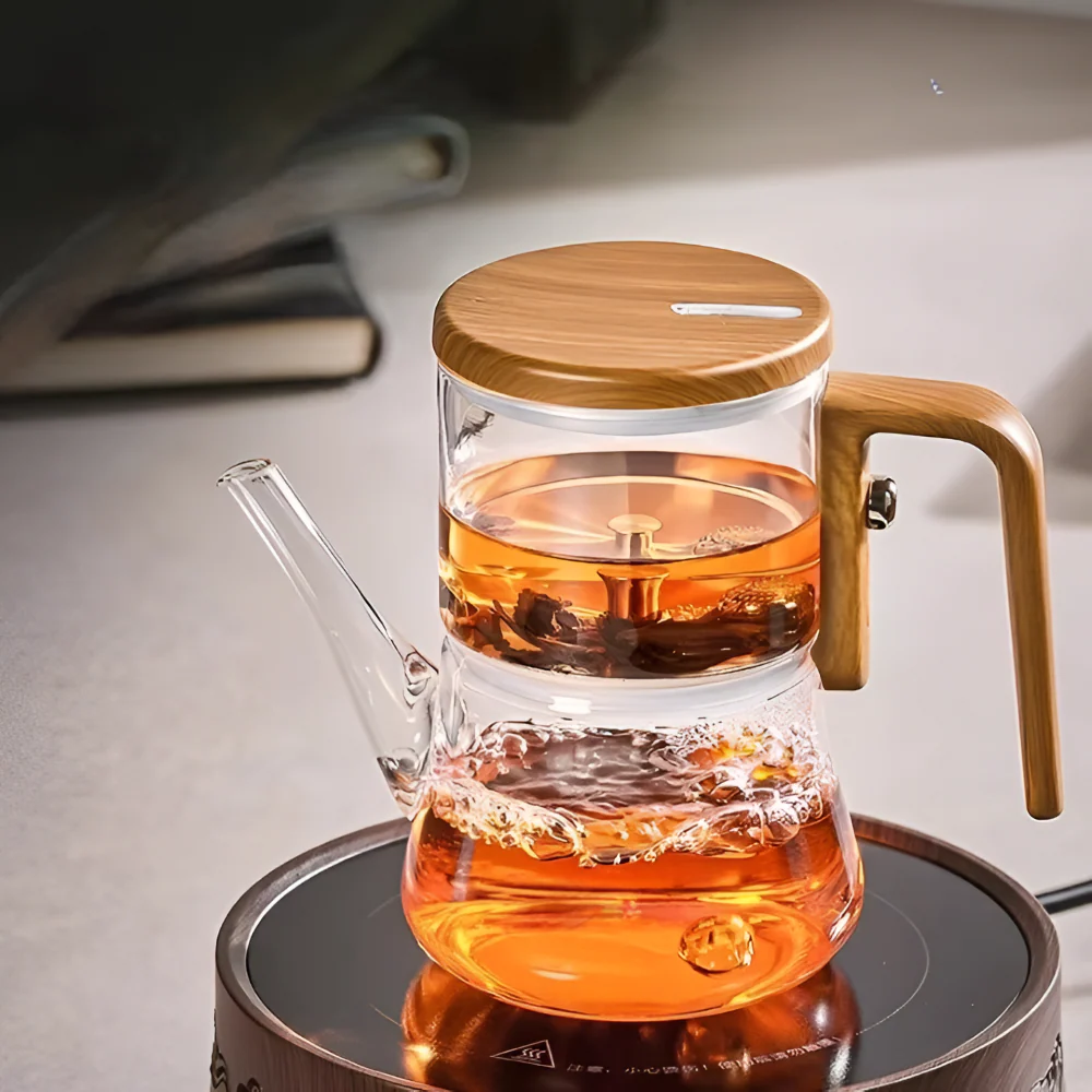 Mirelva – Glazen Theepot 760ml met Magnetisch Filtersysteem en Houtafwerking - Image 6