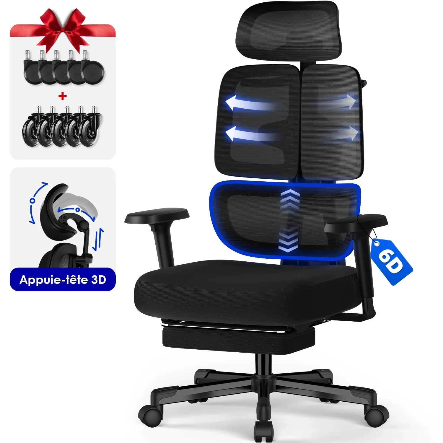 Orvianno - Ergonomische Bureaustoel Met 3D Hoofdsteun En 6D Armleuningen