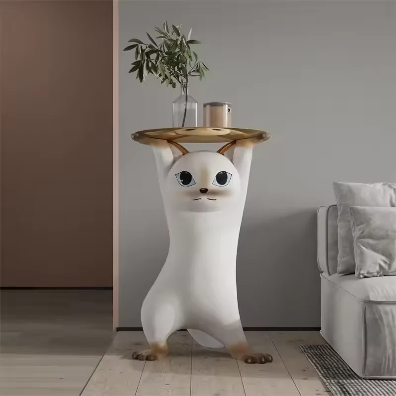 Phanora - Kattenfiguur Bijzettafel voor Woonkamer als Decoratief Meubel