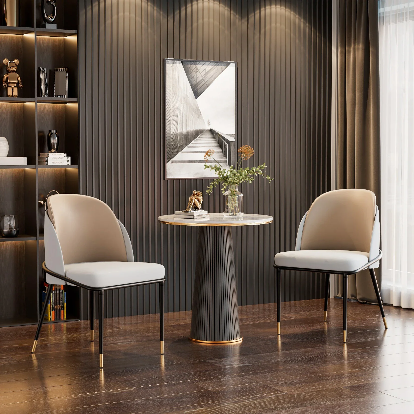 Rodien - Set Van 2 Faux Leren Eetkamerstoelen Met Houten Rugleuning