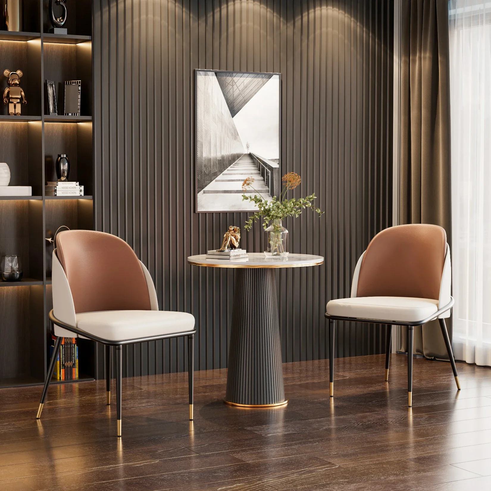 Rodien - Set Van 2 Faux Leren Eetkamerstoelen Met Houten Rugleuning - Image 2