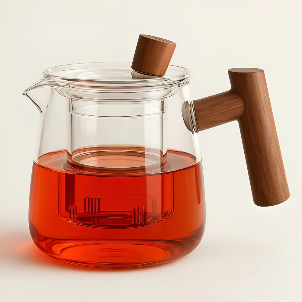 Rovienne – Rookgrijze Glazen Theepot 600ml met Houten Handgreep - Image 10