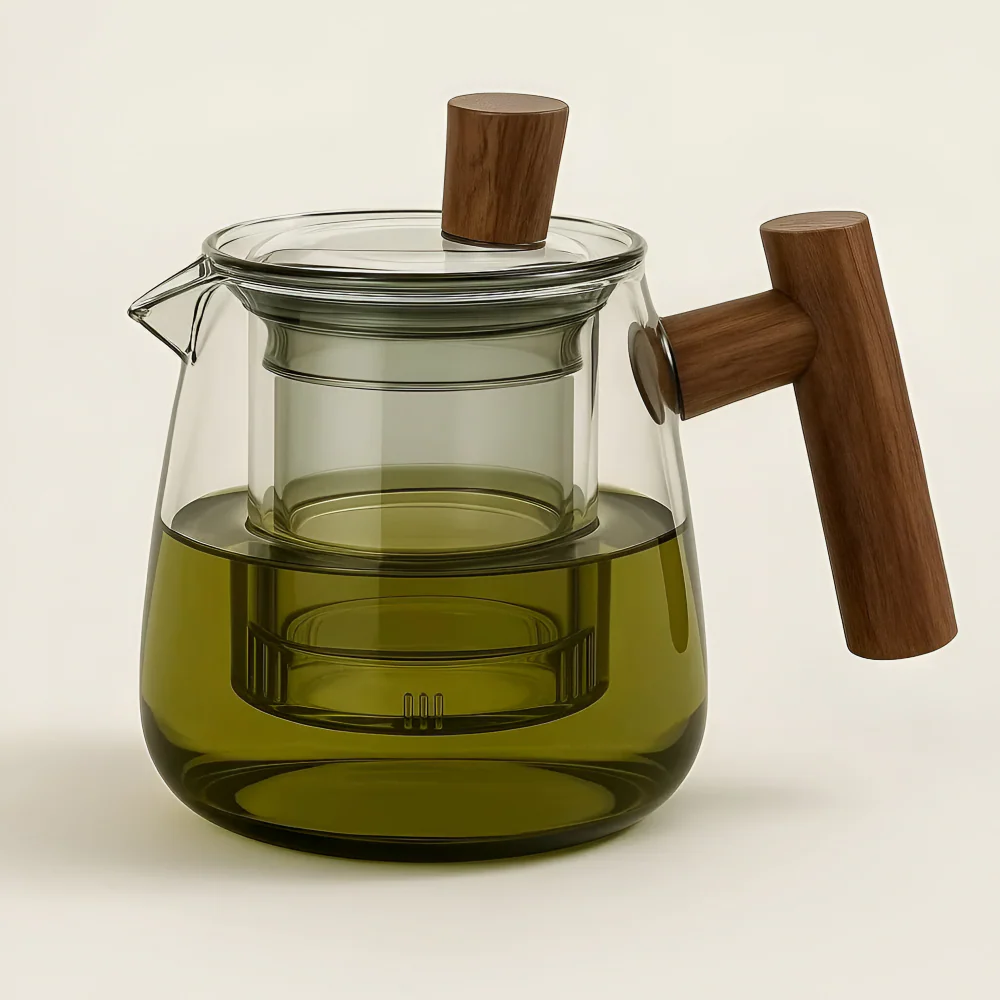 Rovienne – Rookgrijze Glazen Theepot 600ml met Houten Handgreep - Image 9