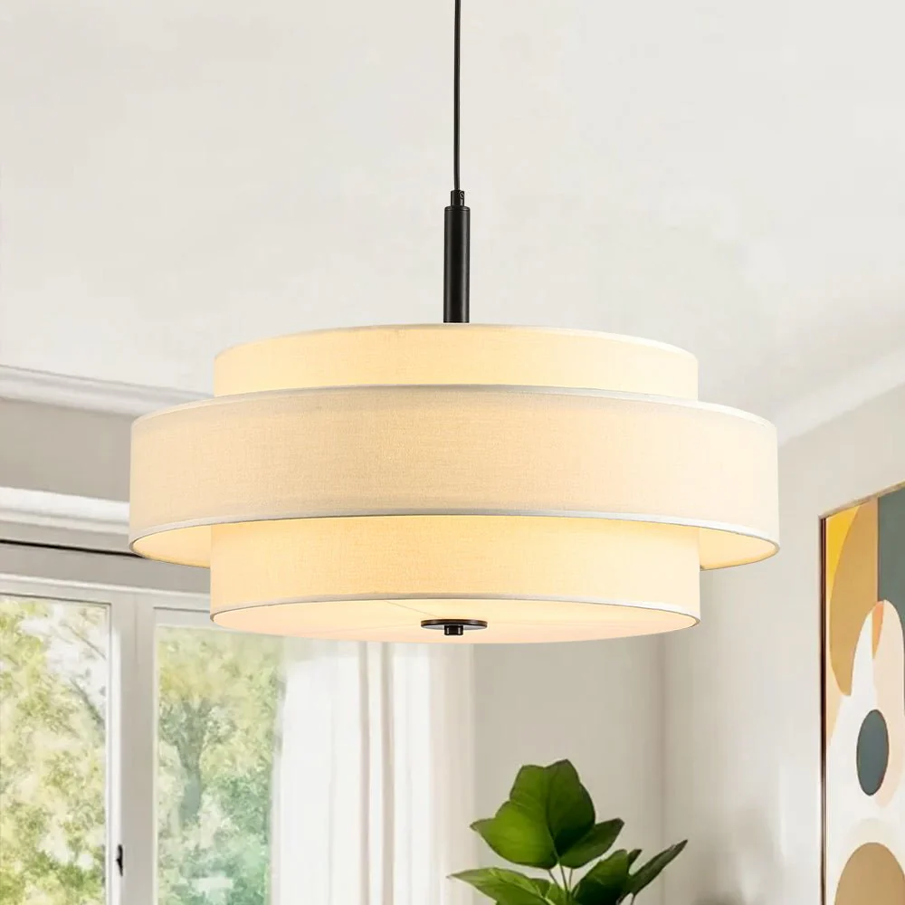Rowano - Moderne Taps Toelopende Hanglamp Linnen Kap - Image 8