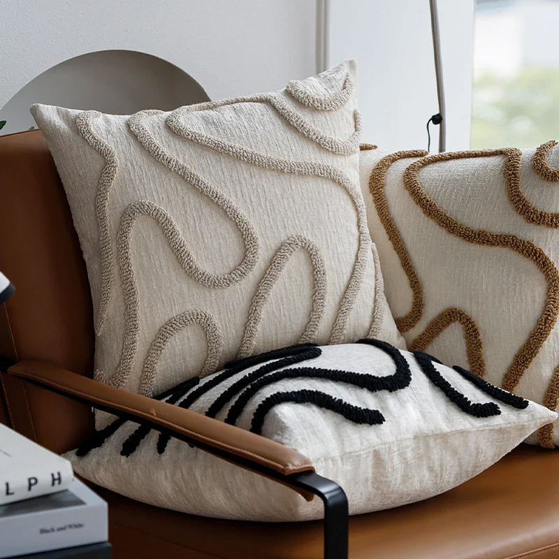 Sabella - Boho Chenille Sierkussen met Zachte Geometrische Lijnen voor Bank en Woonkamer