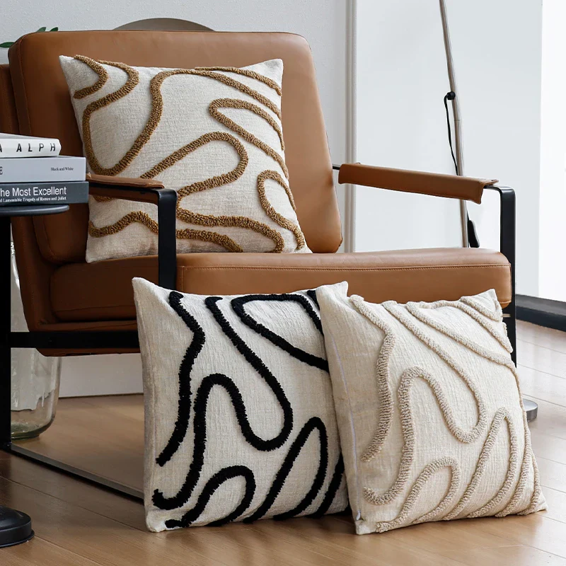 Sabella - Boho Chenille Sierkussen met Zachte Geometrische Lijnen voor Bank en Woonkamer - Image 2