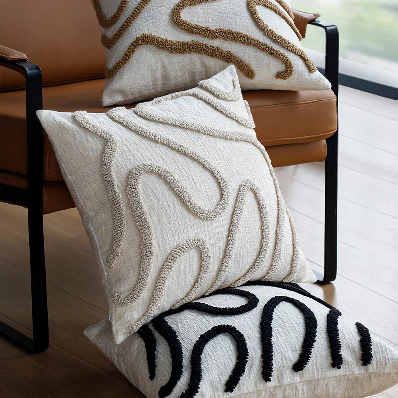 Sabella - Boho Chenille Sierkussen met Zachte Geometrische Lijnen voor Bank en Woonkamer - Image 3