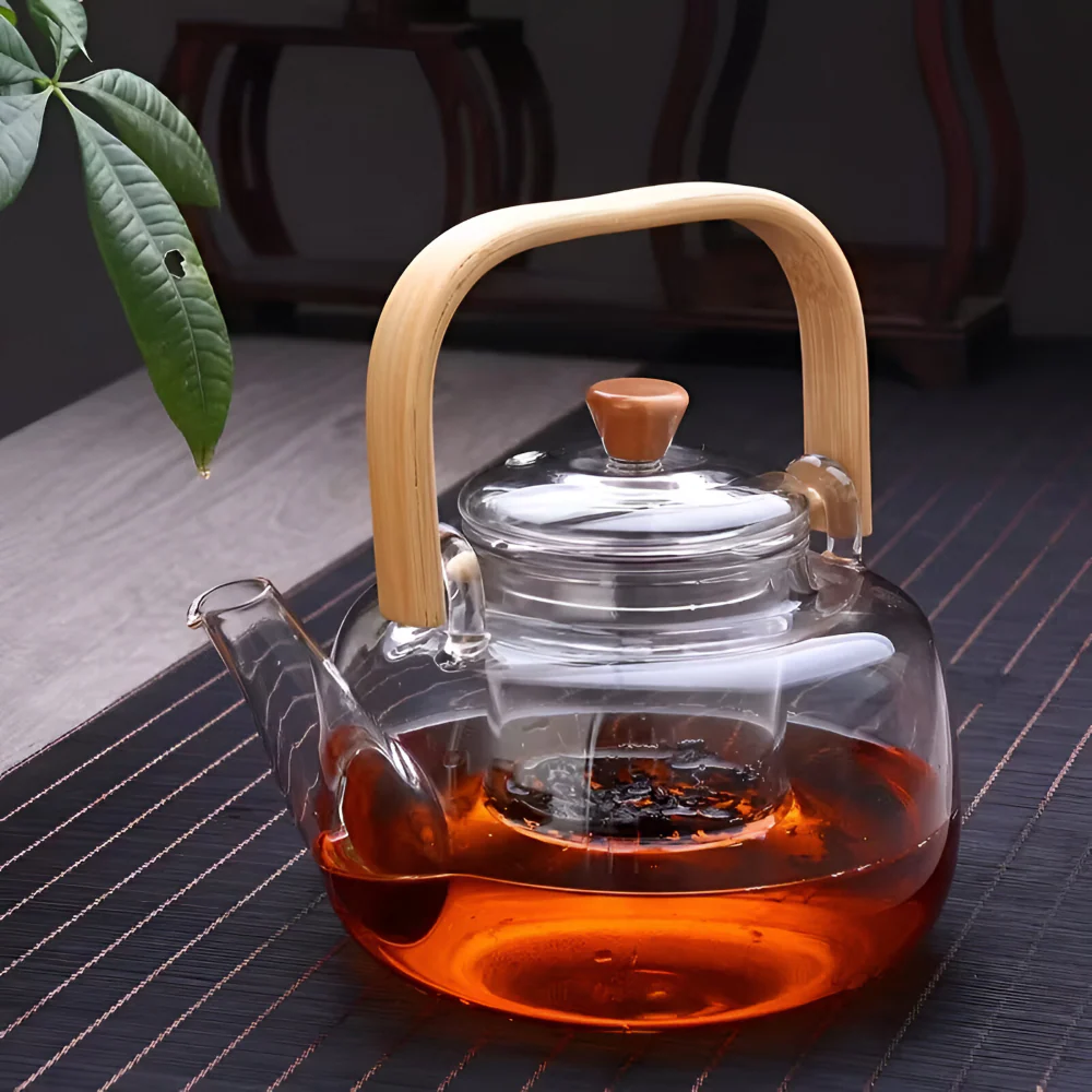 Seravine – Glazen Theepot 900ml van Borosilicaatglas met Bamboe Handgreep en Theefilter