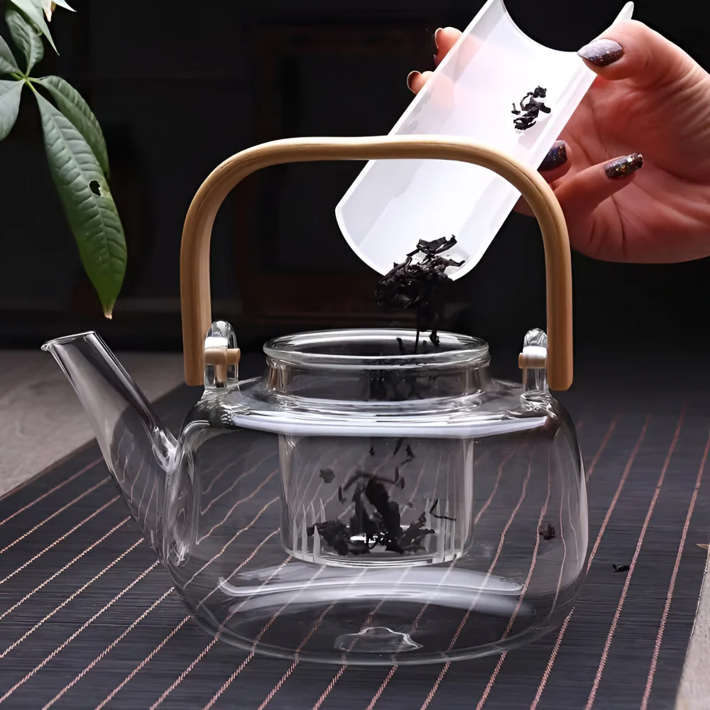 Seravine – Glazen Theepot 900ml van Borosilicaatglas met Bamboe Handgreep en Theefilter - Image 4