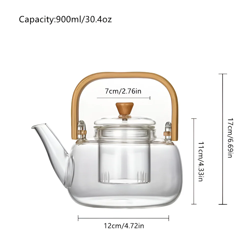 Seravine – Glazen Theepot 900ml van Borosilicaatglas met Bamboe Handgreep en Theefilter - Image 6