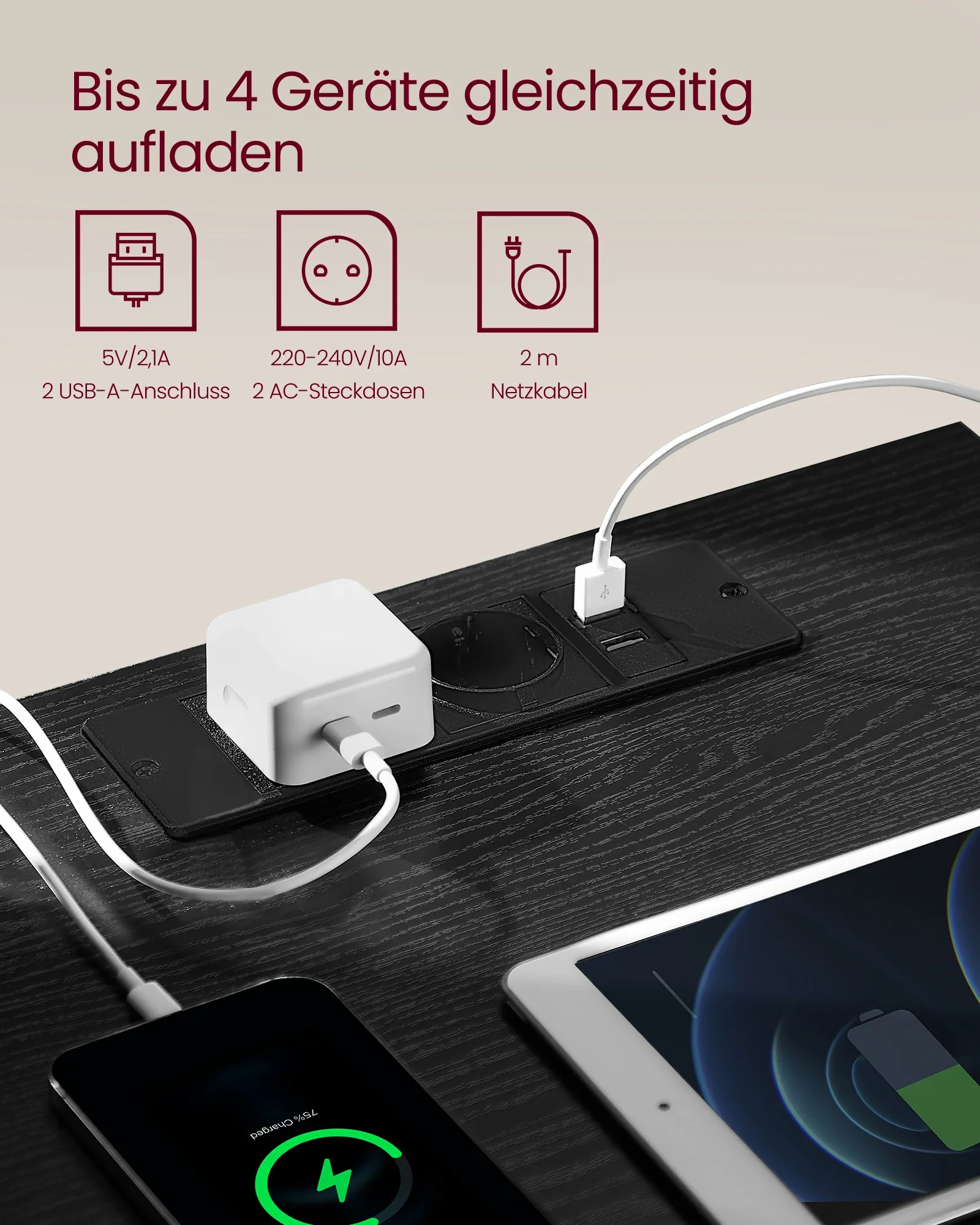 Sereva - Nachtkastjesset met Stopcontacten en USB-poort 2-Delig - Image 5