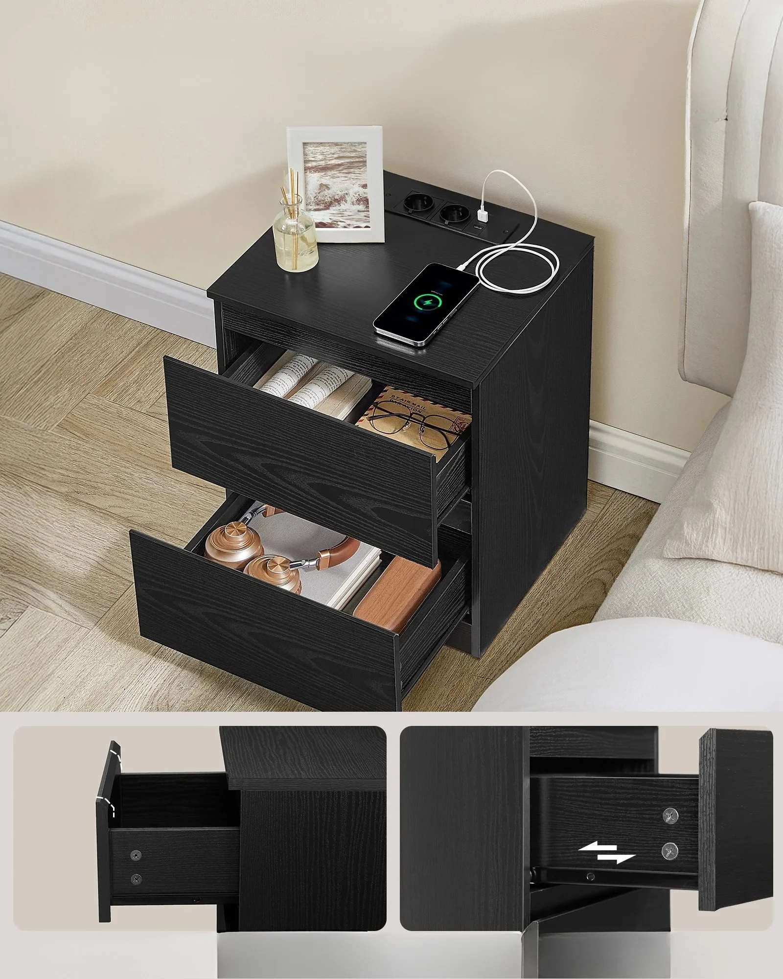 Sereva - Nachtkastjesset met Stopcontacten en USB-poort 2-Delig - Image 8