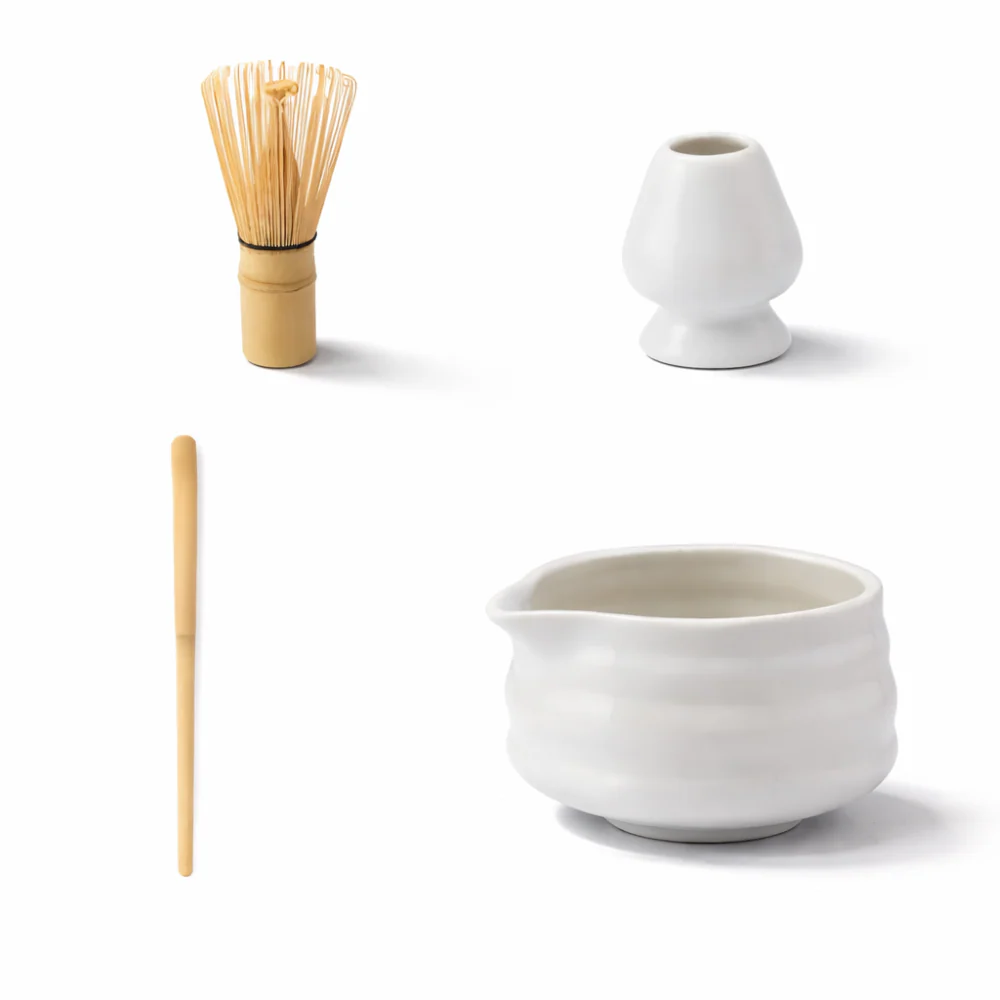 Shioren – Witte Matcha Theeset 5 Delig met Keramische Kom 460ml en Bamboe Klopper