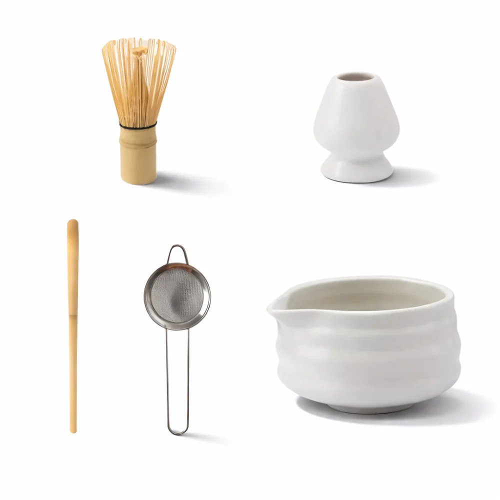 Shioren – Witte Matcha Theeset 5 Delig met Keramische Kom 460ml en Bamboe Klopper - Image 2