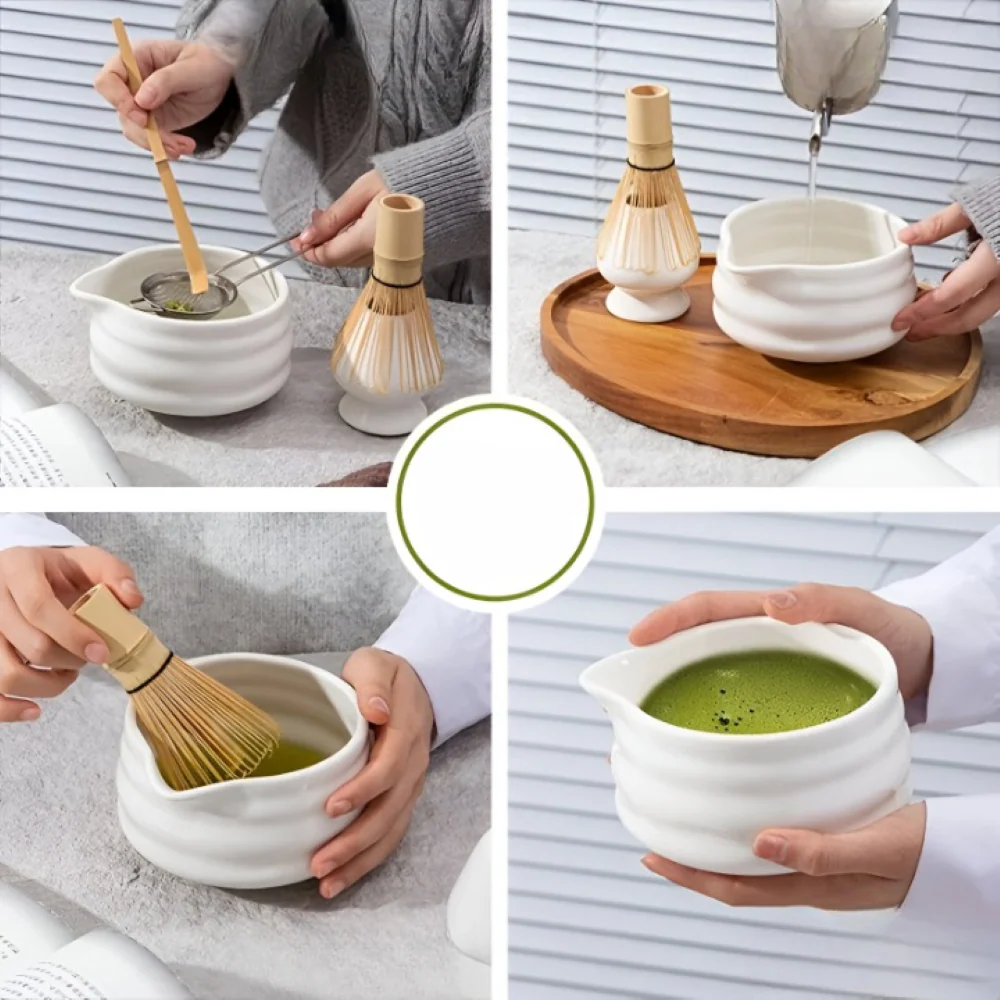 Shioren – Witte Matcha Theeset 5 Delig met Keramische Kom 460ml en Bamboe Klopper - Image 5