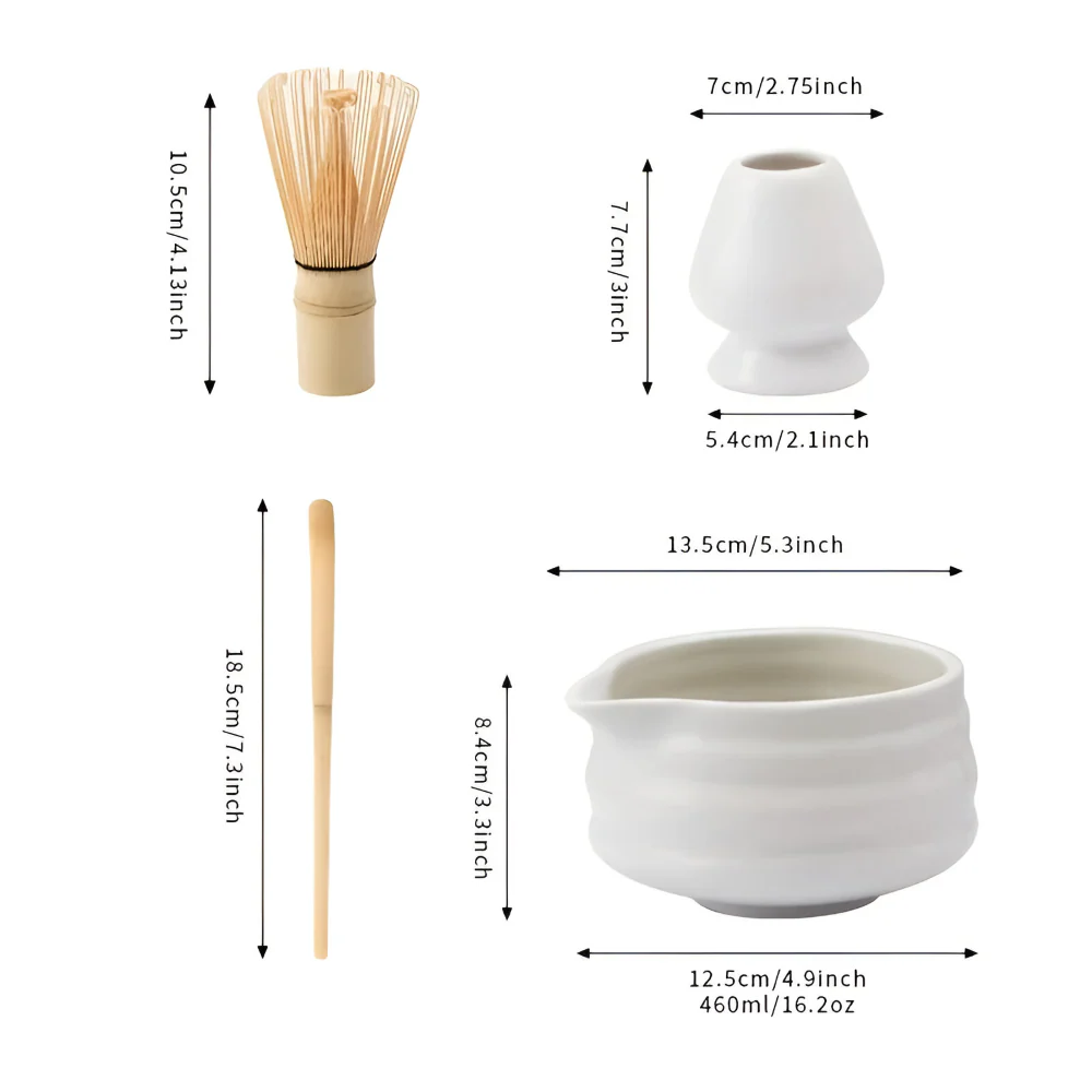 Shioren – Witte Matcha Theeset 5 Delig met Keramische Kom 460ml en Bamboe Klopper - Image 7