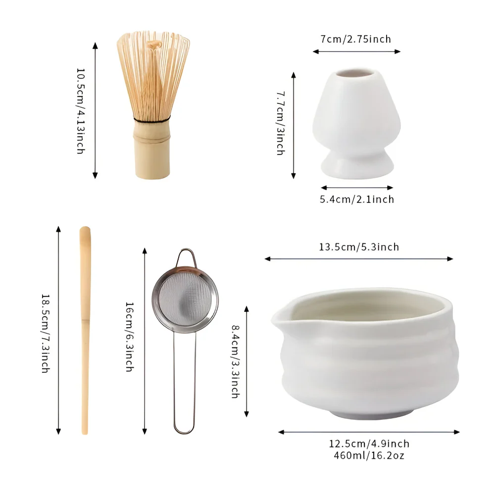 Shioren – Witte Matcha Theeset 5 Delig met Keramische Kom 460ml en Bamboe Klopper - Image 8