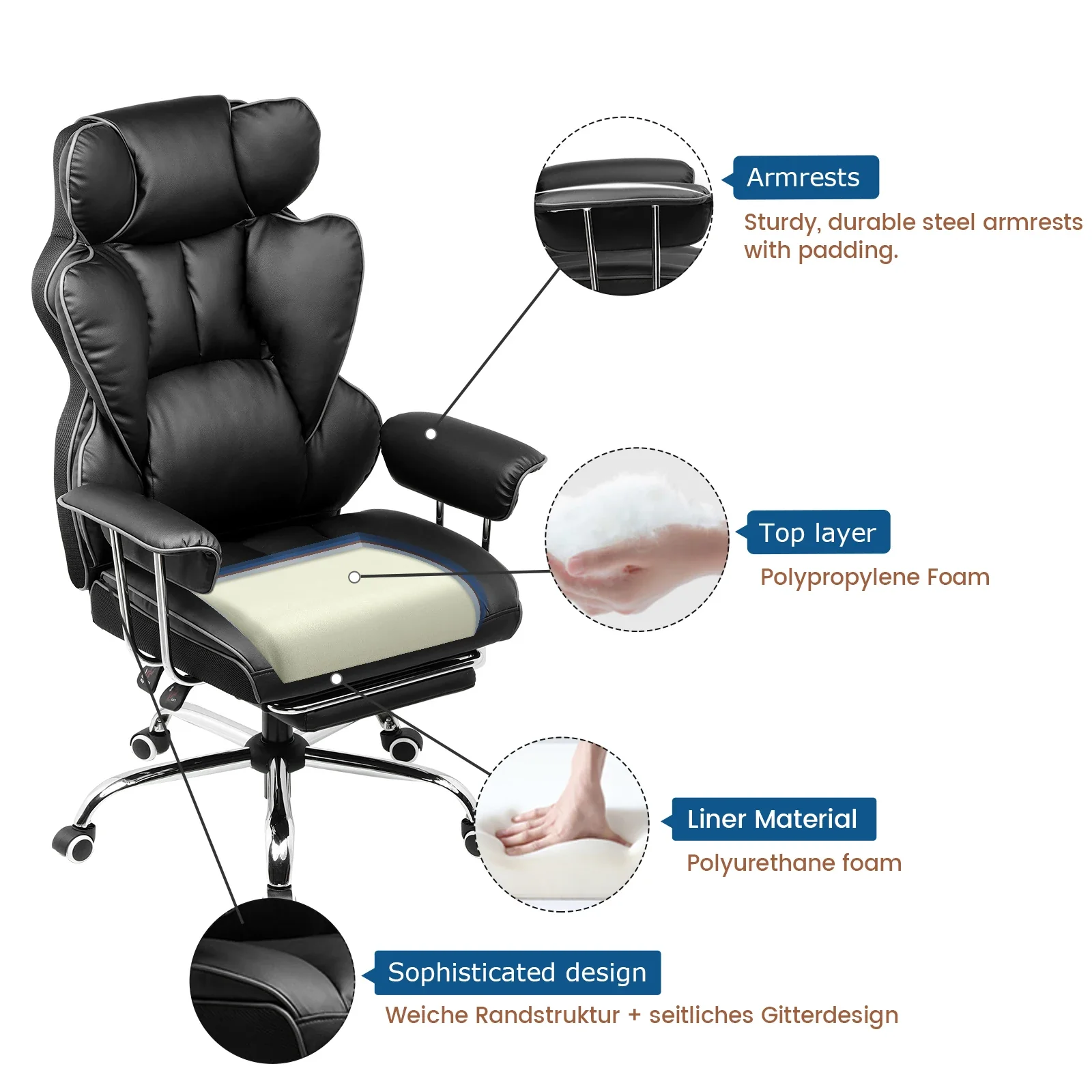 Stravon - Gamingstoel van Stof met Voetsteun en Verende Zitting - Image 6