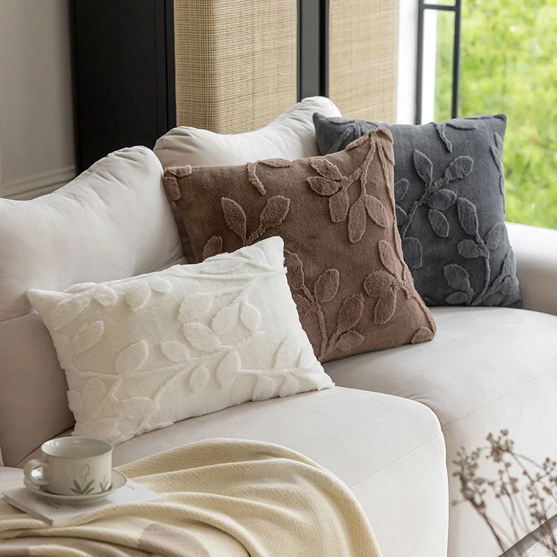 Sylvaran - 3D Jacquard Fluwelen Sierkussen Met Bladpatroon 45x45cm - Image 6