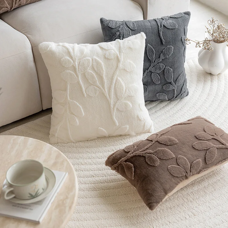 Sylvaran - 3D Jacquard Fluwelen Sierkussen Met Bladpatroon 45x45cm - Image 8