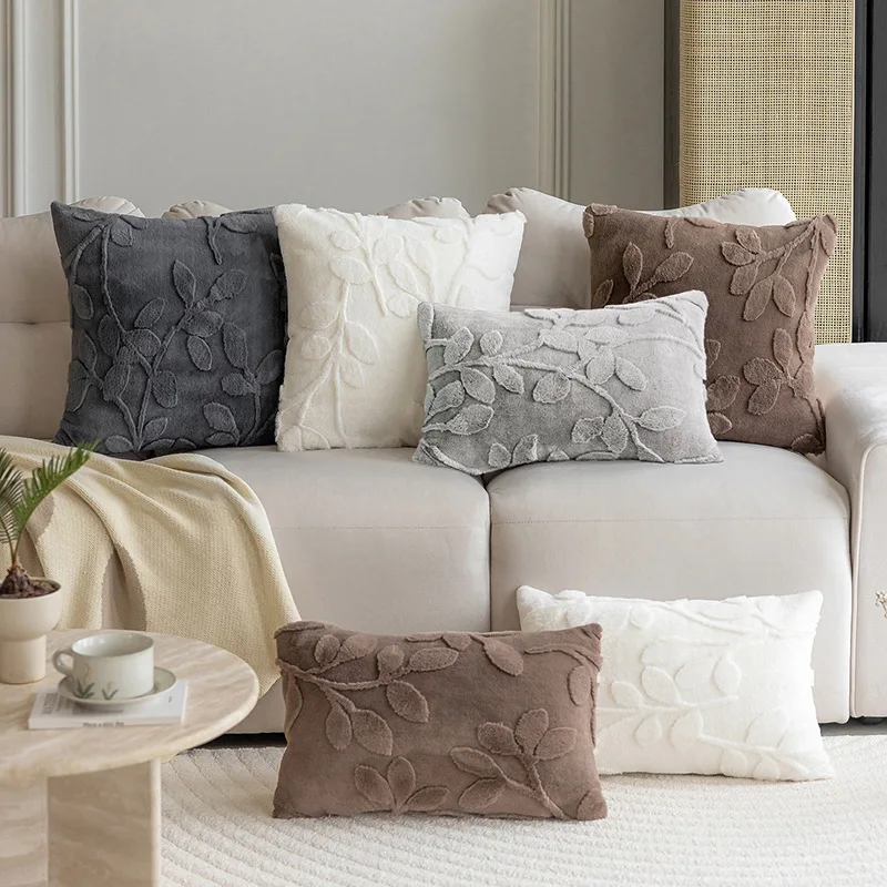 Sylvaran - 3D Jacquard Fluwelen Sierkussen Met Bladpatroon 45x45cm - Image 9
