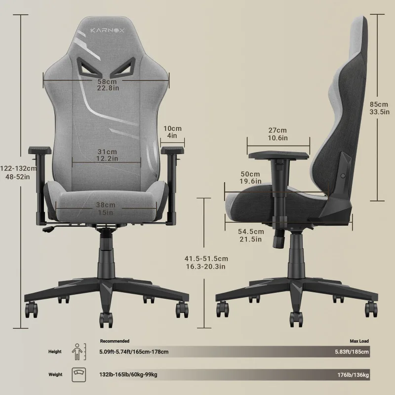 Thalvio - Ergonomische Gamingstoel van Stof met Hoofdsteun en Lendensteun - Image 13