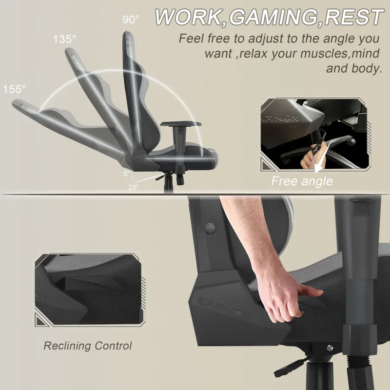 Thalvio - Ergonomische Gamingstoel van Stof met Hoofdsteun en Lendensteun - Image 14