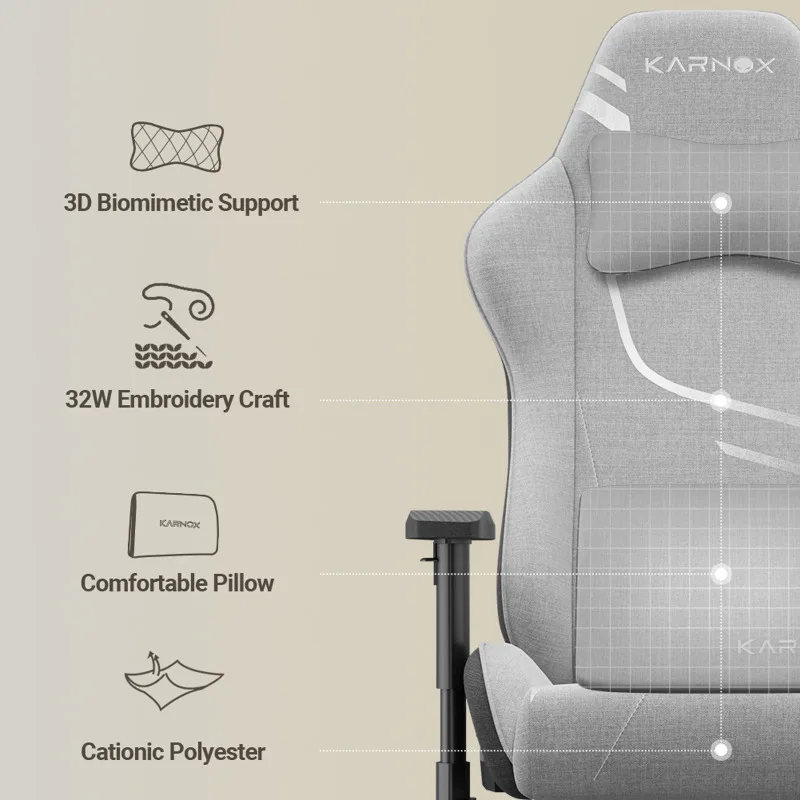 Thalvio - Ergonomische Gamingstoel van Stof met Hoofdsteun en Lendensteun - Image 15