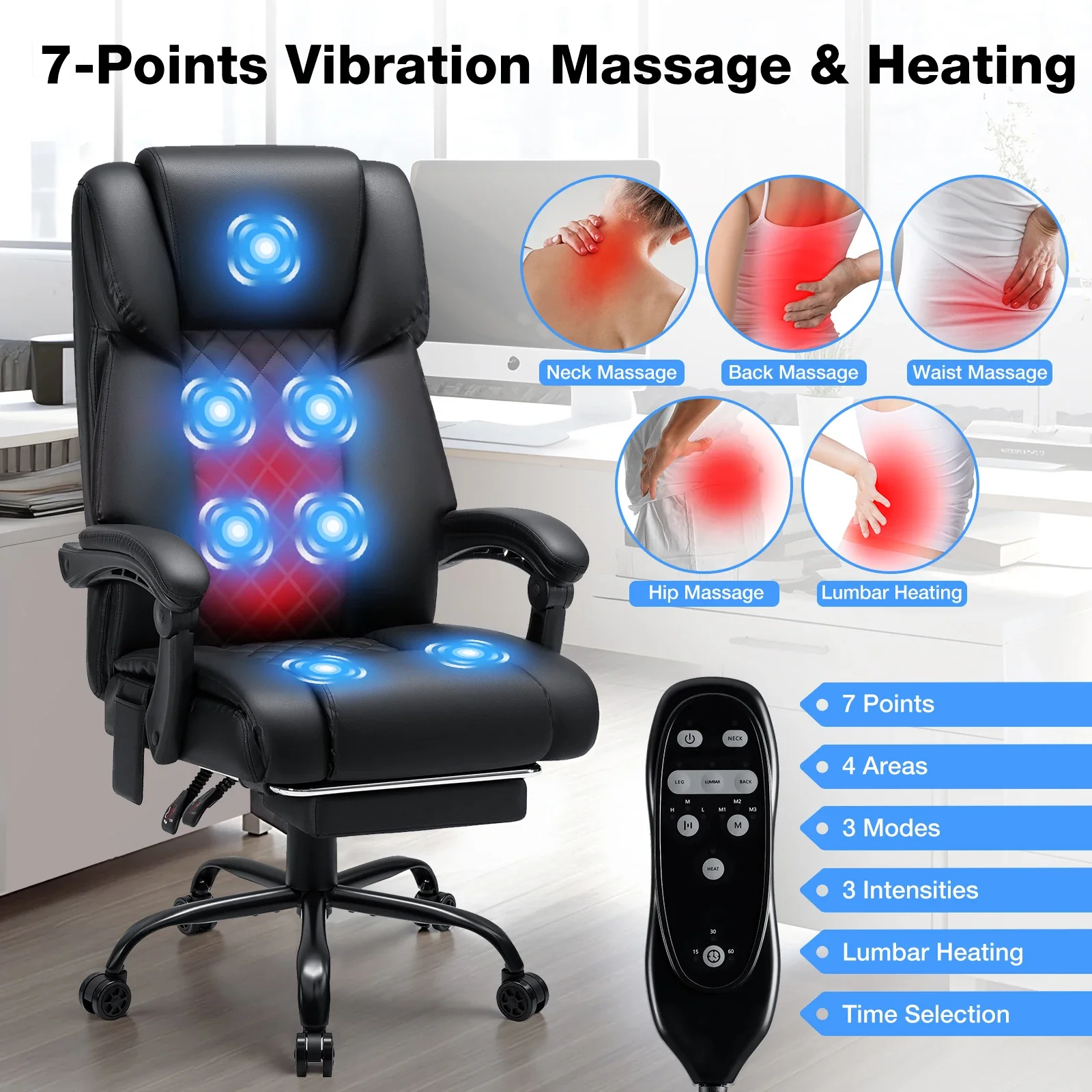 Thermavio - Ergonomische Gaming Bureaustoel Met Massage En Voetsteun - Image 3