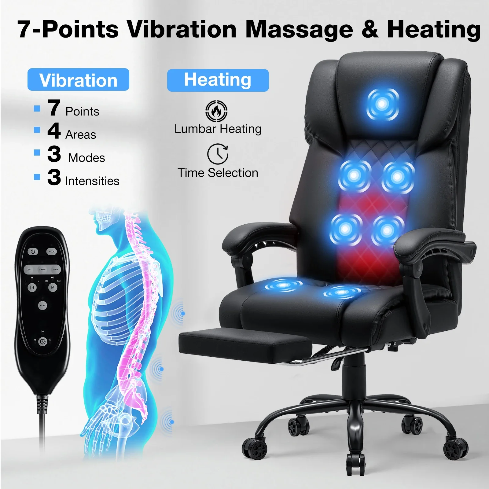 Thermavio - Ergonomische Gaming Bureaustoel Met Massage En Voetsteun - Image 4