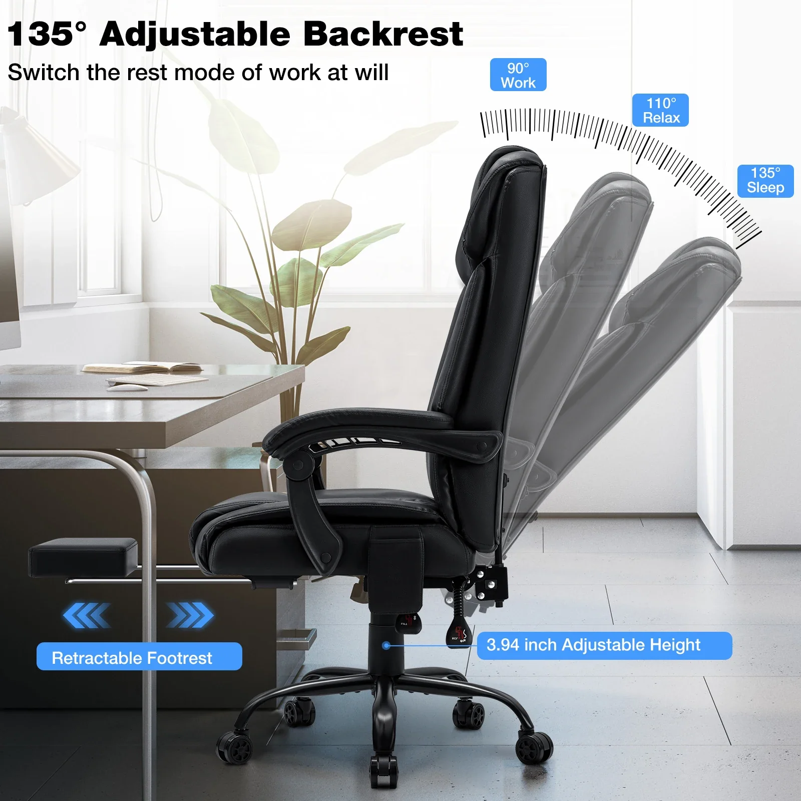 Thermavio - Ergonomische Gaming Bureaustoel Met Massage En Voetsteun - Image 5
