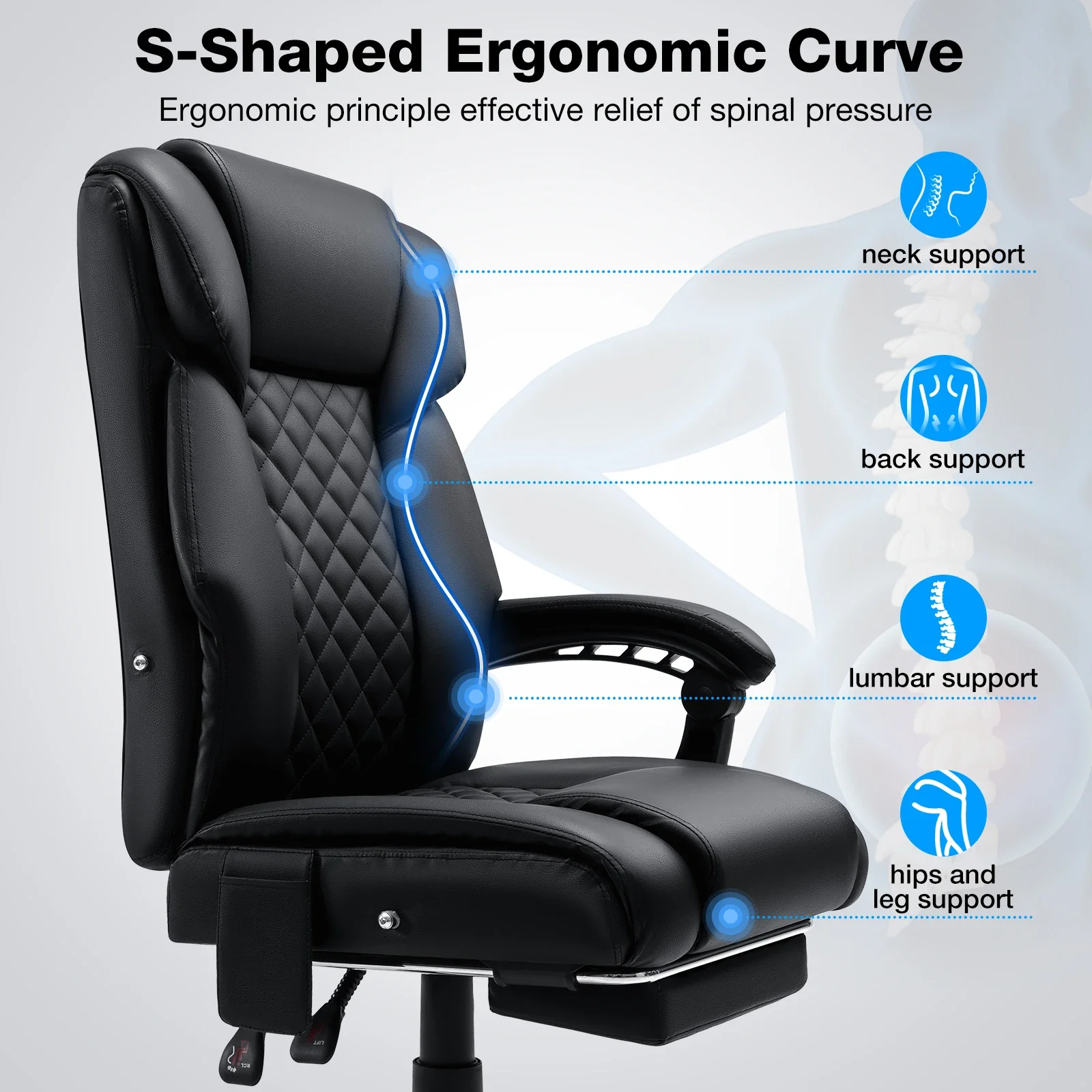 Thermavio - Ergonomische Gaming Bureaustoel Met Massage En Voetsteun - Image 6