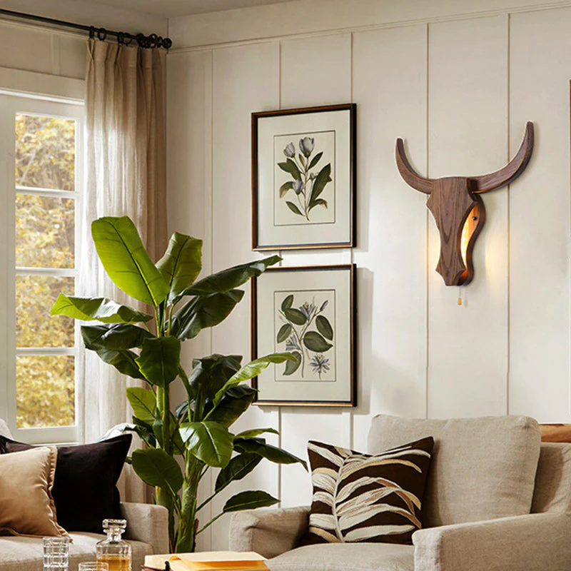 Torvjan – Rustieke Houten Stierenkop Wandlamp LED 1 Licht - Image 2