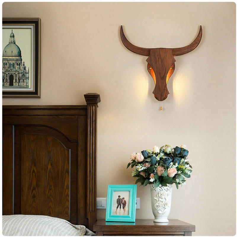 Torvjan – Rustieke Houten Stierenkop Wandlamp LED 1 Licht - Image 5