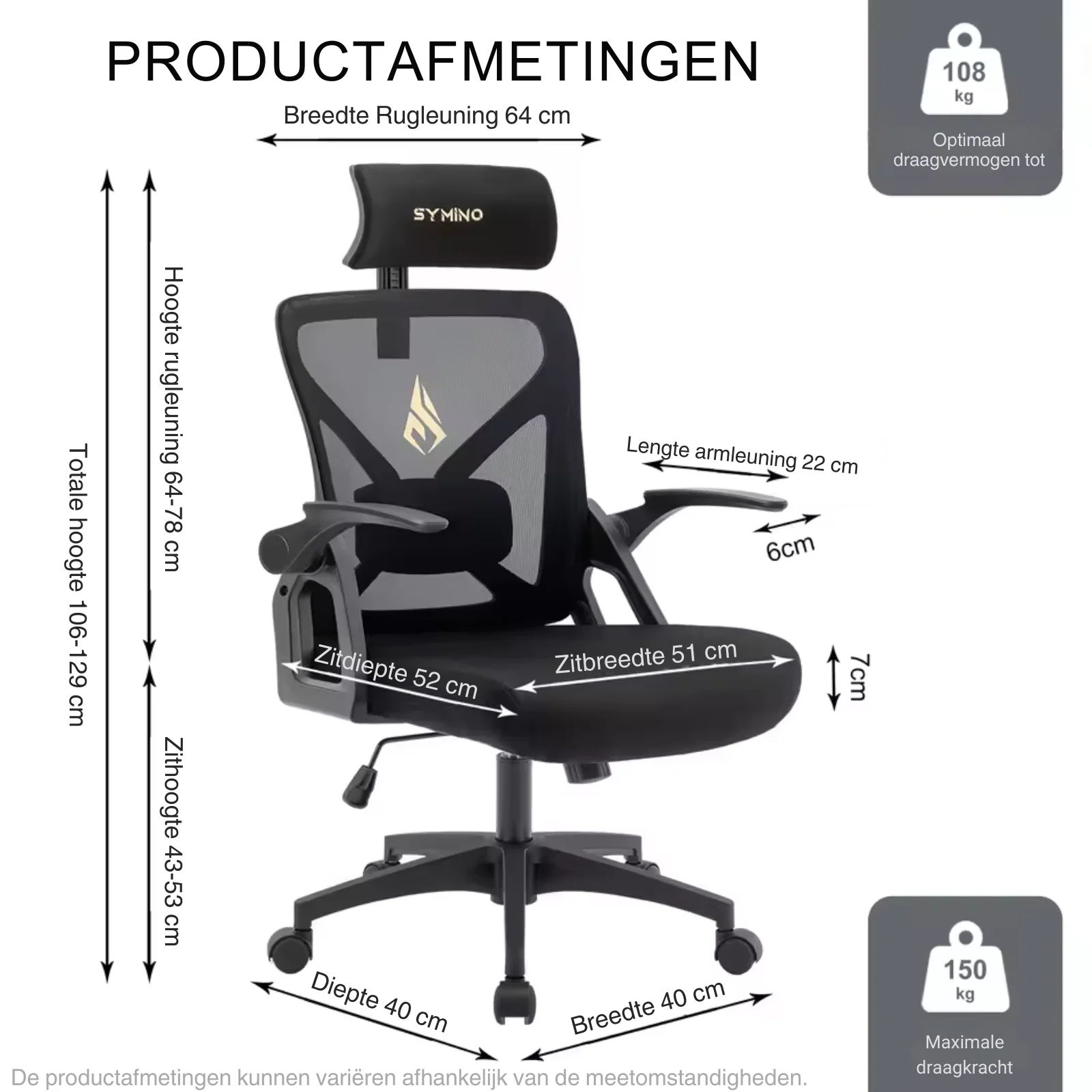 Varenia - Ergonomische Bureaustoel met Verstelbare Hoofdsteun, Armleuningen en Lendensteun - Image 6