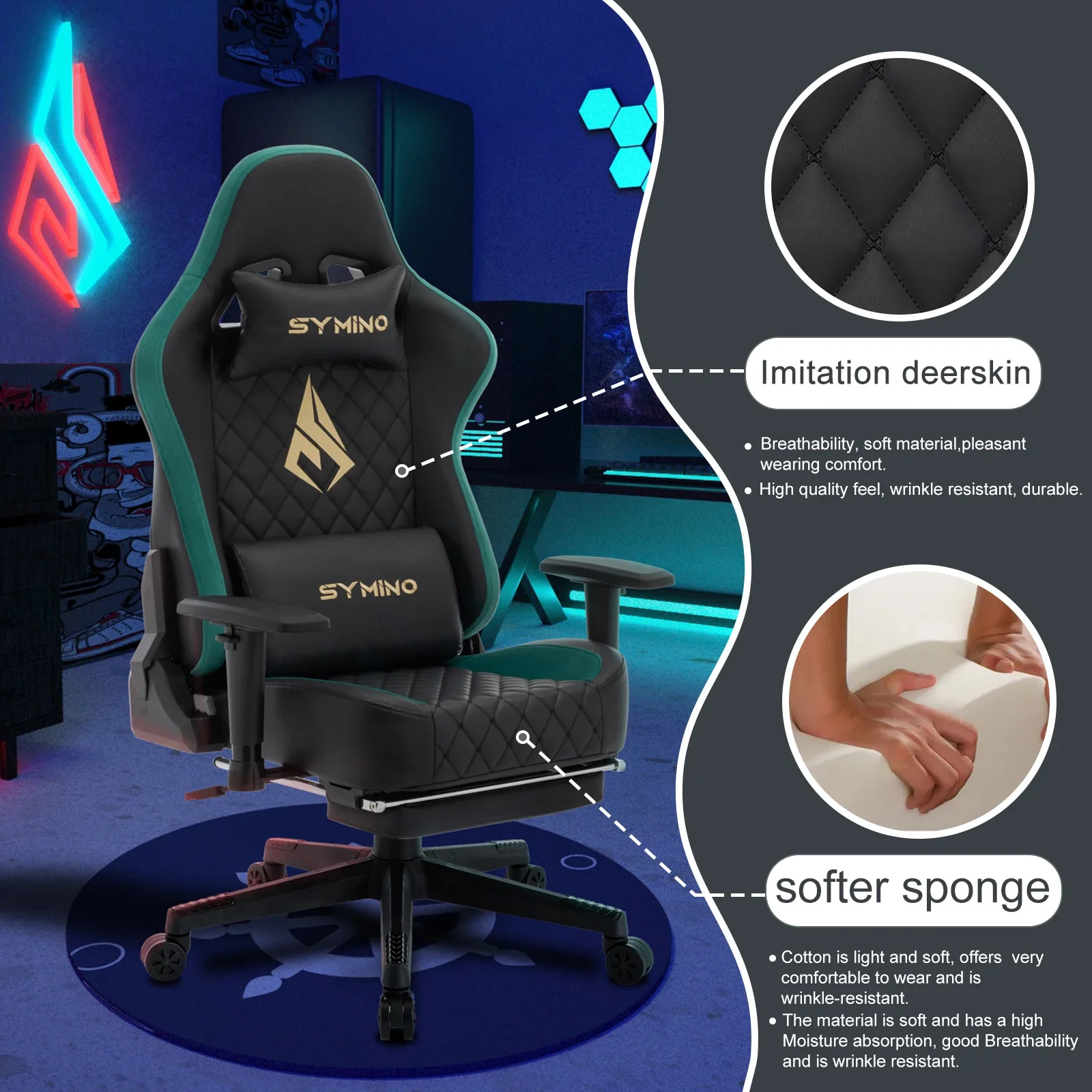 Vintoro - Ergonomische Gamingstoel van Zwart Kunstleer in Retrostijl - Image 5