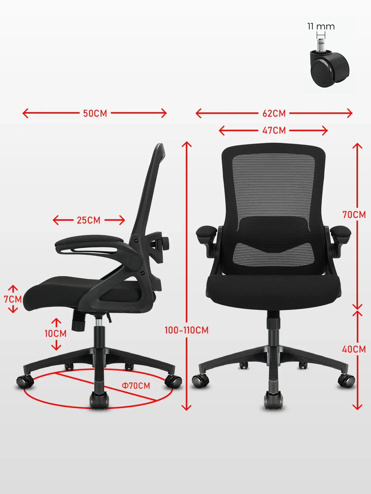 Vionis - Ergonomische Bureaustoel met Opklapbare Armleuningen en Lendensteun - Image 3