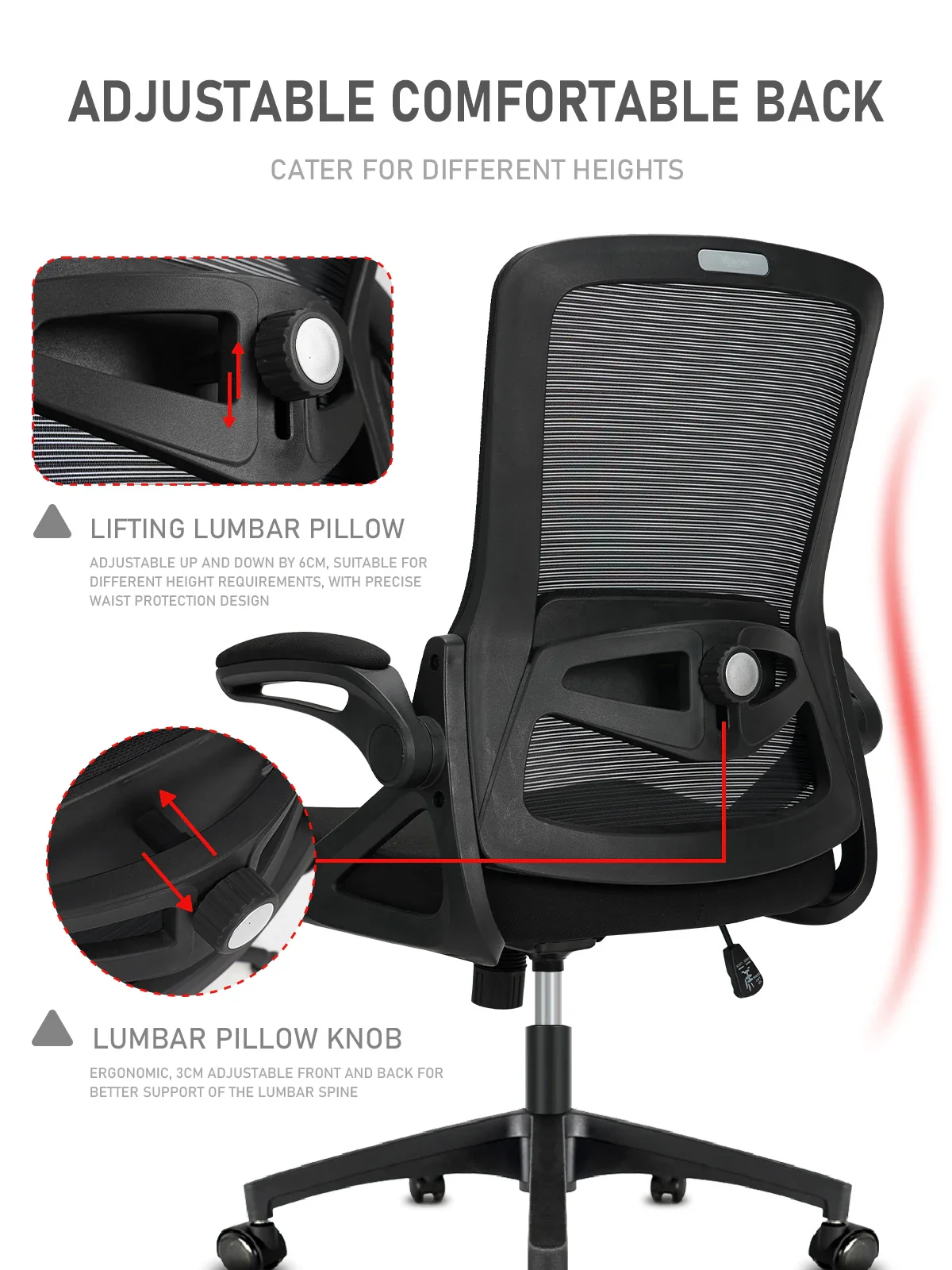 Vionis - Ergonomische Bureaustoel met Opklapbare Armleuningen en Lendensteun - Image 6
