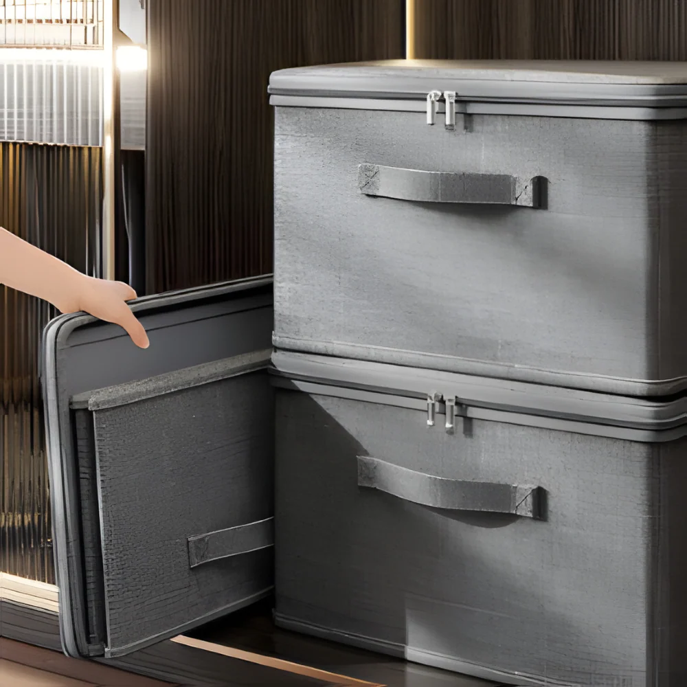 Virell – Grijze Stoffen Opbergbox Met Deksel - Image 2