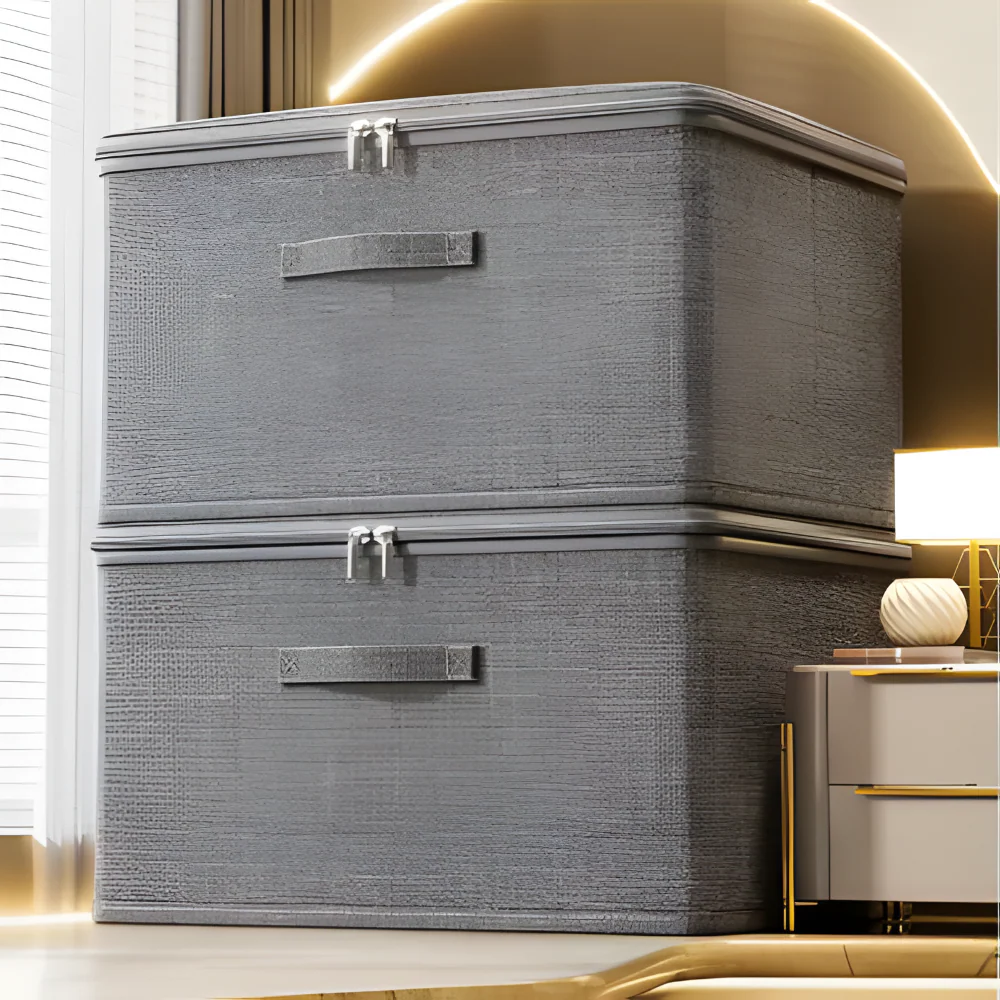Virell – Grijze Stoffen Opbergbox Met Deksel - Image 3