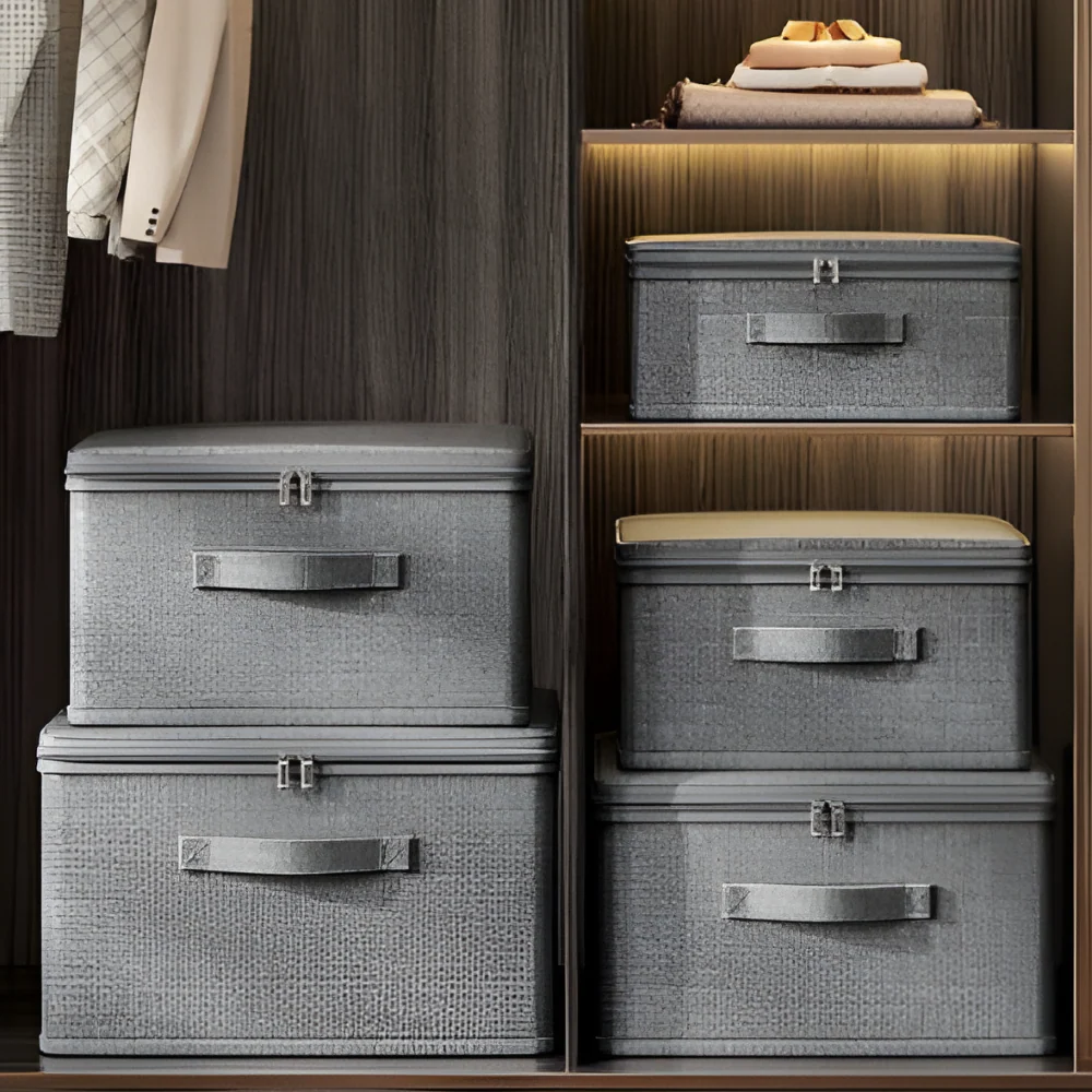 Virell – Grijze Stoffen Opbergbox Met Deksel - Image 5